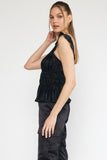 Pleated Satin Ruffle Top | Black