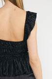 Pleated Satin Ruffle Top | Black