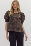 Leopard Puff Sleeve Top | Brown Mix