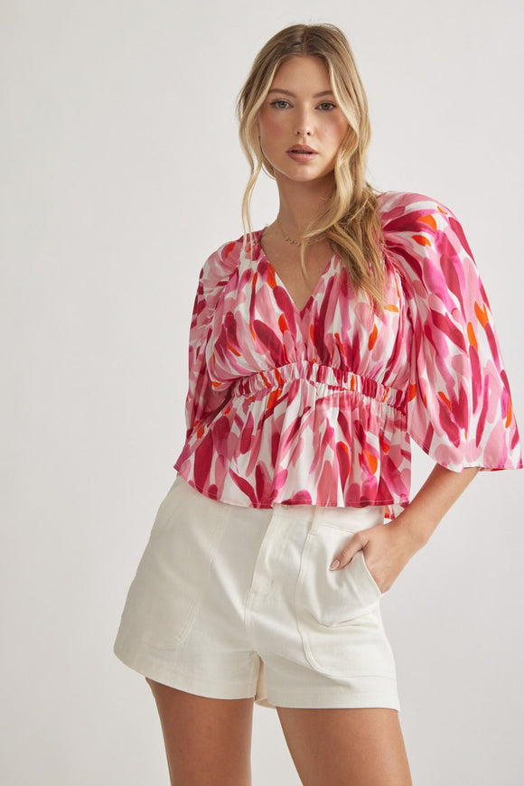 Abstract Peplum Top | Magenta