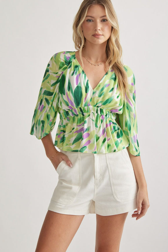 Abstract Peplum Top | Green