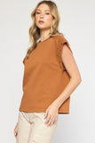 Studded Cotton Boxy Top | Brown