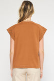 Studded Cotton Boxy Top | Brown