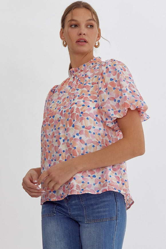 Bubble Sleeve Spring Mix Top | Pink