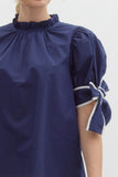 Bow Detail Mock Neck Top | Navy