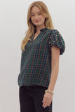 Tartan Plaid Pearl Detailed Top | Green