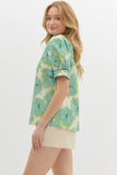 Floral Detailed Trim Top | Mint Mix