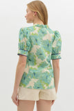 Floral Detailed Trim Top | Mint Mix