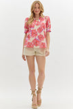 Floral Detailed Trim Top | Red Mix