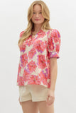 Floral Detailed Trim Top | Red Mix