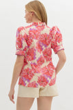 Floral Detailed Trim Top | Red Mix