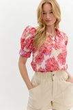 Floral Detailed Trim Top | Red Mix