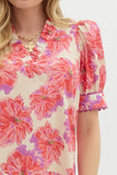 Floral Detailed Trim Top | Red Mix