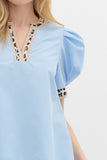Leopard Accent Volume Top | Light Blue