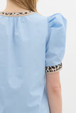 Leopard Accent Volume Top | Light Blue