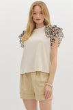 Leopard Tiered Sleeve Top | Cream