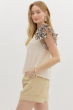 Leopard Tiered Sleeve Top | Cream