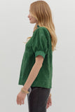 Embroidered Floral Band Trim Top | Green