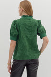Embroidered Floral Band Trim Top | Green