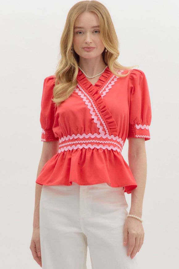 Ricram Trim Surplice Top | Red