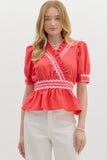 Ricram Trim Surplice Top | Red