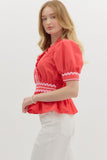 Ricram Trim Surplice Top | Red