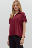 Collared Side Slit Top | Burgundy