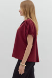 Collared Side Slit Top | Burgundy