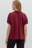 Collared Side Slit Top | Burgundy