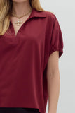 Collared Side Slit Top | Burgundy