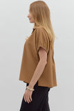 Collared Side Slit Top | Camel