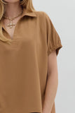 Collared Side Slit Top | Camel