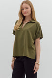 Collared Side Slit Top | Olive