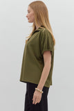 Collared Side Slit Top | Olive