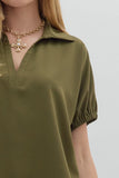 Collared Side Slit Top | Olive