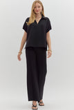 Collared Side Slit Top | Black
