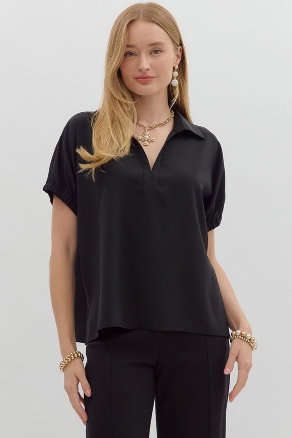 Collared Side Slit Top | Black