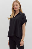 Collared Side Slit Top | Black
