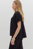 Collared Side Slit Top | Black