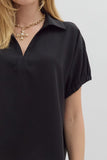 Collared Side Slit Top | Black