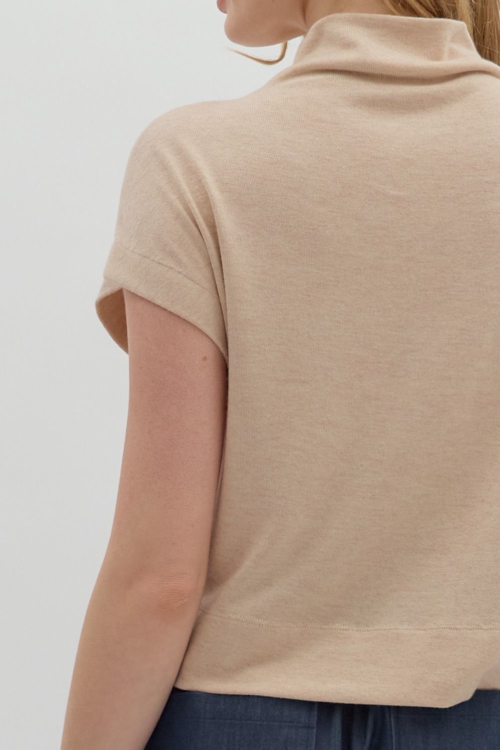 Solid Knit Mock Neck Top | Oatmeal