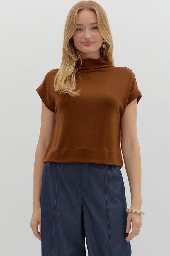 Solid Knit Mock Neck Top | Rust