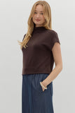 Solid Knit Mock Neck Top | Brown