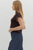 Solid Knit Mock Neck Top | Brown
