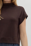 Solid Knit Mock Neck Top | Brown