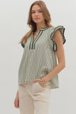 Stripe Flutter Sleeve Top | Pine