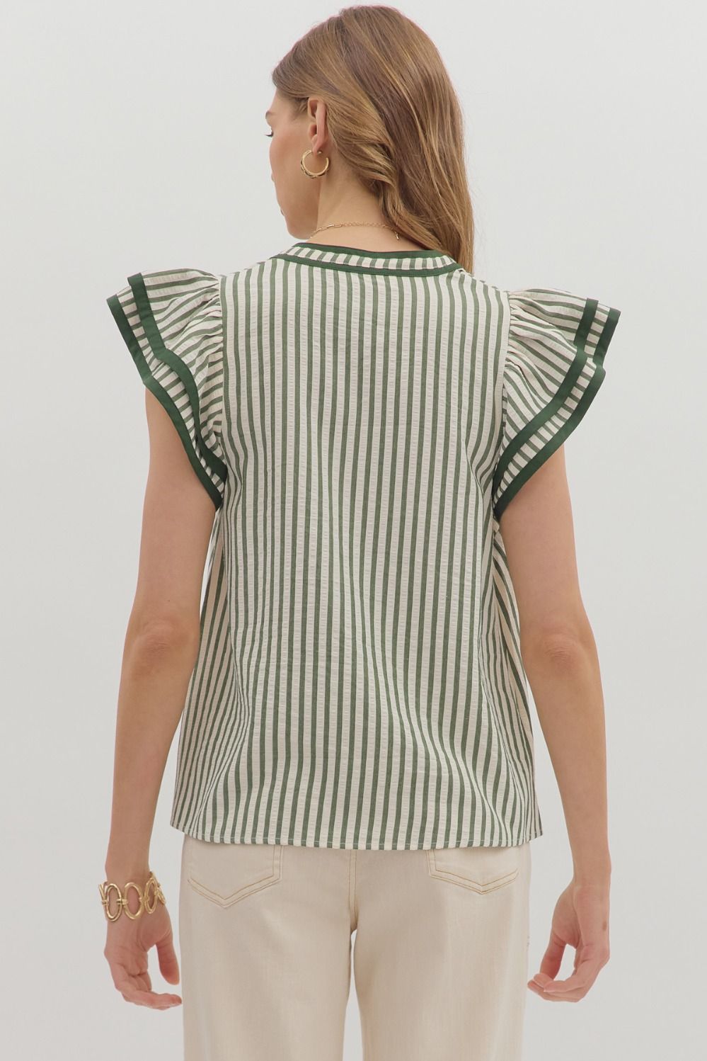 Stripe Flutter Sleeve Top | Pine