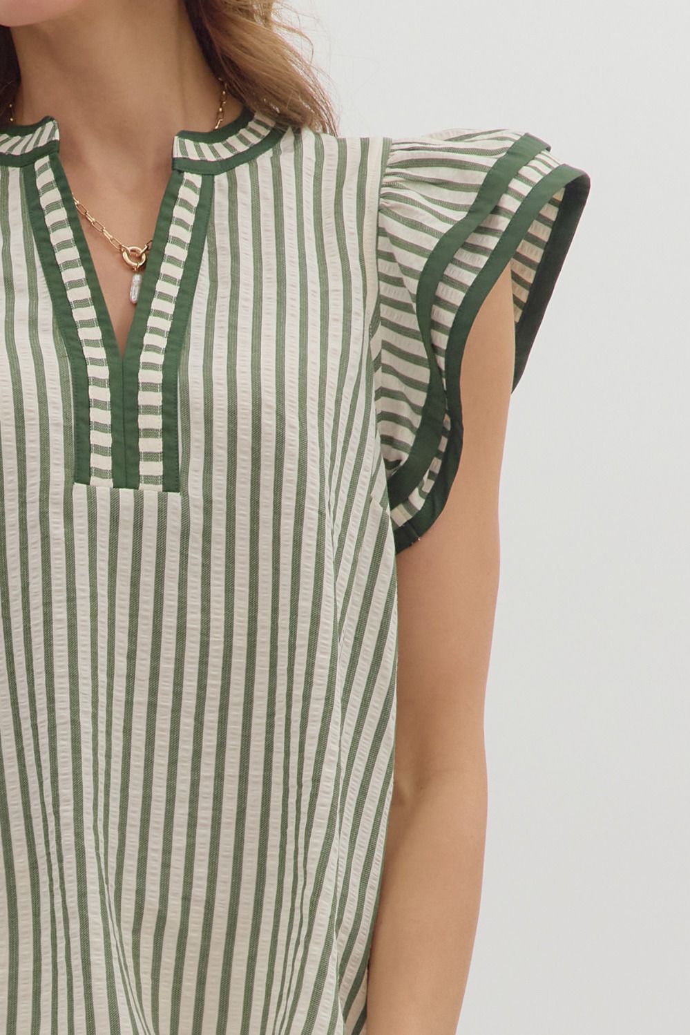 Stripe Flutter Sleeve Top | Pine