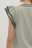 Stripe Flutter Sleeve Top | Pine
