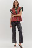 Plaid Flutter Sleeve Top | Red